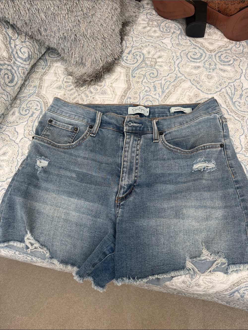 Jessica Simpson Lovesick Distressed Light Blue Denim Jean Shorts